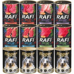 DOLINA NOTECI RAFI MIX SMAKÓW 16X400G I FLIPPER 8x400G WOŁOWINA Z DROBIEM