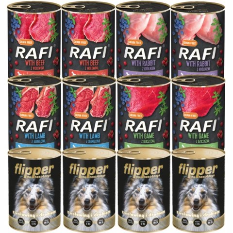 DOLINA NOTECI RAFI MIX SMAKÓW 16X400G I FLIPPER 8x400G WOŁOWINA Z DROBIEM