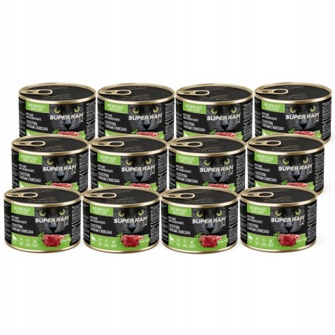 Mokra karma dla kotów Super Rafi 12x185g z dziczyzną i sercami z kurczaka