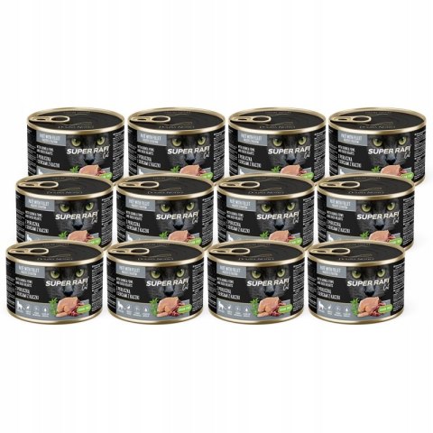 Mokra karma dla kotów Super Rafi 12x185g z perliczką i sercami z kaczki