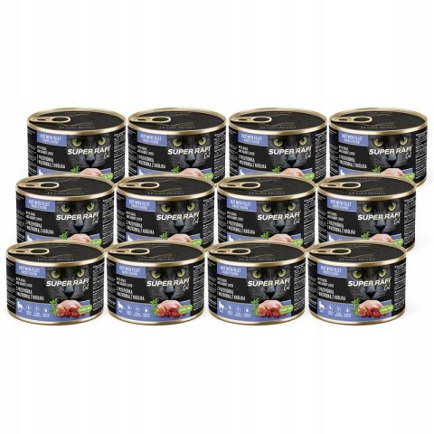 Mokra karma dla kotów Super Rafi 12x185g z przepiórką i wątróbką z królika