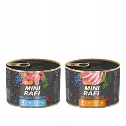 Mokra karma dla psa Mini Rafi mix smaków z jagnięciną i z kaczką 12x185g