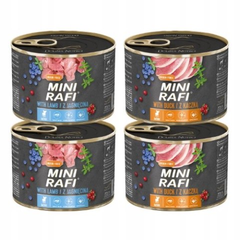 Mokra karma dla psa Mini Rafi mix smaków z jagnięciną i z kaczką 24x185g