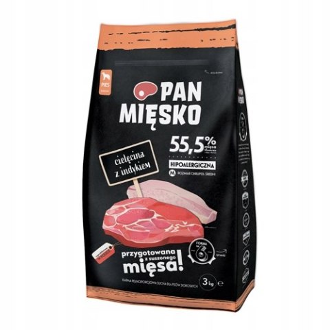 PAN MIĘSKO CIELĘCINA Z INDYKIEM SUCHA KARMA M 3KG