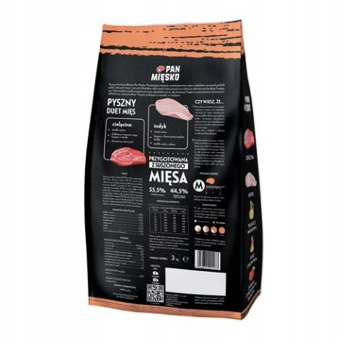 PAN MIĘSKO CIELĘCINA Z INDYKIEM SUCHA KARMA M 3KG PAN MIĘSKO CIELĘCINA Z INDYKIEM SUCHA KARMA M 3KG