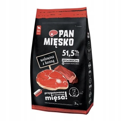 Pan Mięsko wołowina z koziną 3kg sucha karma M