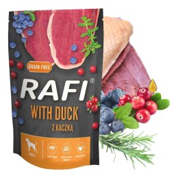 Mokra karma dla psa Rafi z kaczką saszetka zestaw 10 x 500 g Dolina Noteci