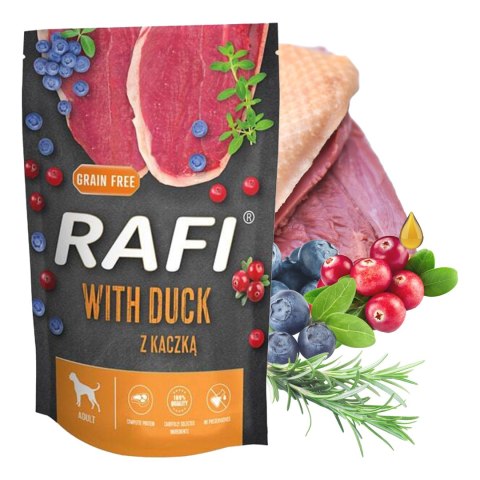 Mokra karma dla psa Rafi z kaczką saszetka zestaw 10 x 500 g Dolina Noteci