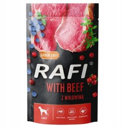 Mokra karma dla psa Rafi z wołowiną saszetka zestaw 10 x 500g Dolina Noteci