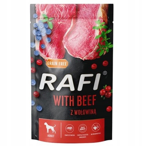 Mokra karma dla psa Rafi z wołowiną saszetka zestaw 10 x 500g Dolina Noteci