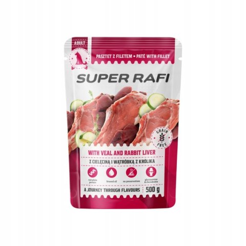 Super Rafi Mokra karma dla psa mix 4 smaków zestaw 24x500g