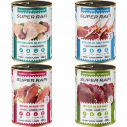 Super Rafi z filecikami mix 4 smaków dla psa puszka 12x400g