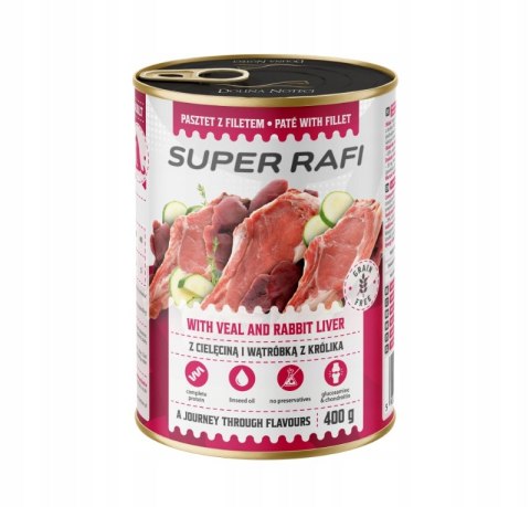 Super Rafi z filecikami mix 4 smaków dla psa puszka 12x400g