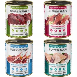 Super Rafi z filecikami mix 4 smaków dla psa puszka 12x800g